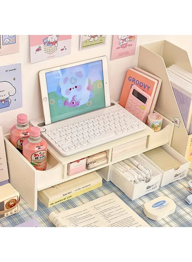 White Desktop Monitor Stand With Storage Shelf PVC Office Organizer - Image 4